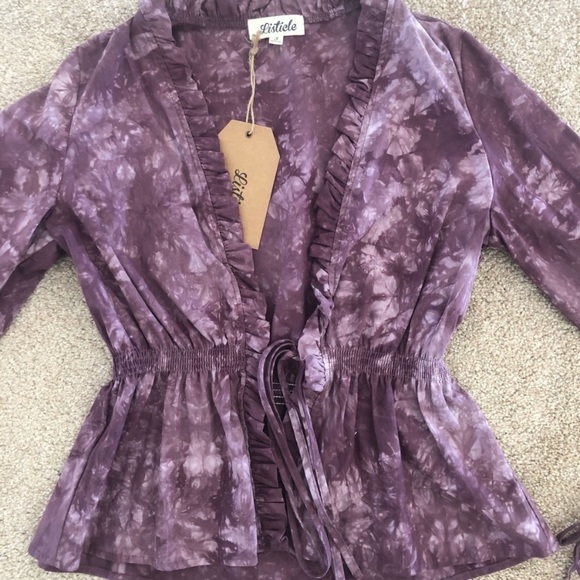 Purple long sleeve tie blouse - Picture 3 of 6
